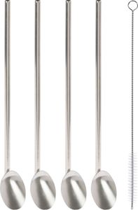 Excellent Houseware Strohhalm-Set, Edelstahl 18/10, 21,5 x 0,6 cm, Silber