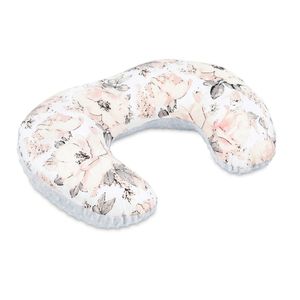 Stillkissen klein Stillhörnchen kleines Still Kissen Baby Lagerungskissen Nursing Breastfeeding Pillow für unterwegs hellgrau Minky/weiße Baumwolle mit Rosen