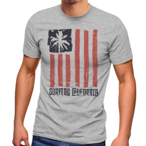 Herren T-Shirt USA Surfing California Flagge Surf Design Retro Printshirt Aufdruck Fashion Streetstyle Neverless® grau 4XL