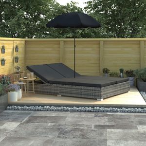 Outdoor-Loungebett mit Sonnenschirm Poly Rattan Grau 48125