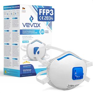 VEVOX® FFP3 Maske mit Ventil – 5er, 10er oder 20er Set – Staubmaske – Atemschutzmaske – Staubschutzmaske – Feinstaubmaske – Atemschutz