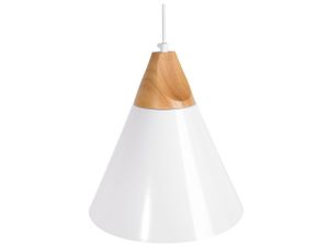 BELIANI Hängeleuchte Weiß Metall und Holz mit Schirm in Kegelform Skandinavischer Stil für Wohnzimmer Esszimmer Kücheninsel
