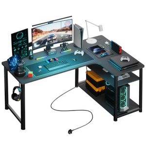 GTPLAYER Eckschreibtisch Schreibtisch Gaming Tisch mit Regal USB-Ladeanschluss und Steckdose (1 Tisch), 120cm Computertisch L Form, PC Tisch für Büro,
