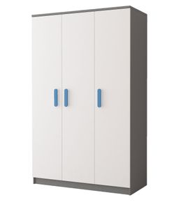 Drehtürenschrank Kleiderschrank Schrank 120cm GRAU/WEISS GRIFFE BLAU - JONAS 19