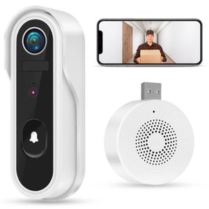 WLAN Video Türklingel mit Kamera, 1080P HD Video Türsprechanlage, 4800 mAh Akku, Kabellose Video Türklingel, 2-Wege Audio, PIR Personenerkennung, Nachtsicht, unterstützt SD Karte, Weiß