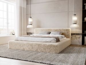 GRAINGOLD Polsterbett 160x200 cm Enjoy - Schlafzimmerbett mit Bettkasten & Lattenrost - Stoff Fellimitat - Beige (Lapit 29)