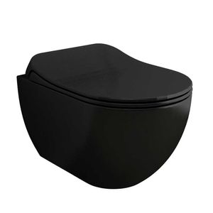 Alpenberger WC schwarz mit WC-Sitz- Toilette schwarz matt - Spülrandloses Hänge WC Schwarz - Tiefspül WC Wandmontage