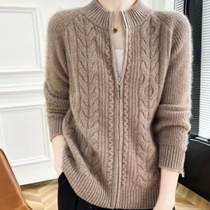 Dicker Winter-Cardigan aus Kaschmirmischung für Damen, L, braun