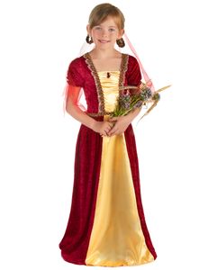 Mittelalterliche Prinzessin Mädchenkostüm beige-rot