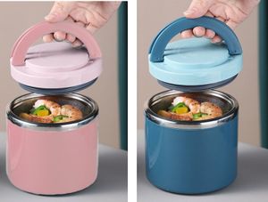 2 Stück 1000ml Thermo Lunchbox aus Edelstahl mit Griff, Vakuumversiegelung wärmender Lebensmittelbehälter, Frühstückstasse, Suppenschüssel, blau/rosa