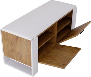 Schuhschrank mit Sitzbank - Robuste Qualität - Schuhregal Geschlossen Schuhbank Garderobenbank mit Sitzfläche Sitzpolster (Retro Eiche - Weiß Matt)