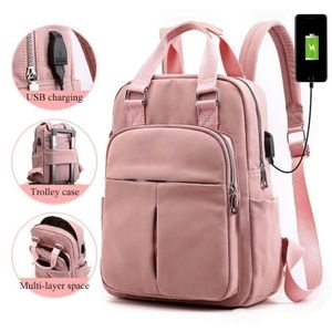 Laptop-Rucksäcke USB-Laderucksack Reiserucksack Schultasche, Hell-Pink