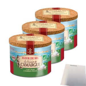 La Saunier de Camargue Fleur de Sel Knoblauch Petersilie3er Pack (3x125g Dose) + usy Block