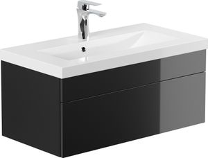 HOME DELUXE - Badmöbel-Set - WANGEROOGE BIG Schwarz - Small - inkl. Waschbecken und komplettem Zubehör - Breite Waschbecken: ca. 80 cm I Badezimmermöbel Waschtisch Badmöbelset