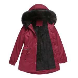 Damen Winter Dicker Kapuzenmantel Jacke Outwear Warmer Fleece Gefütterter Reißverschluss Mantel,Farbe: Rotwein,Größe:L