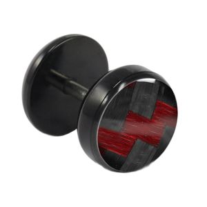 1 Stück Fake Plug Ohrstecker schwarz Carbonfaser Größe - 8 mm Farbe - Rot rund 316L Chirurgenstahl Ohrschmuck Ohrringe Ohrhänger