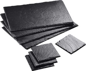 MALACASA, Serie Nature.Slate, 8-teilig Set Schieferplatten, Beinhaltet 4 Große Servierplatten und 4 Kleine Schieferuntersetzer