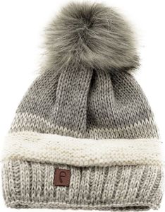 Faera Wintermütze warm gefüttert Kunstfell Bommel-Mütze Strickmuster Fleece-Futter Winter Strick-Mütze Beanie-Mütze