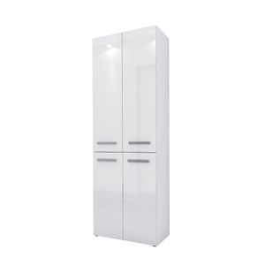 3xEliving Koupelnová skříňka Bagnoli - podlahová skříňka s pěti policemi a košem na prádlo, koupelnový sloupek, police, bílý mat/bílý vysoký lesk, D: 30 cm, V: 174 cm, Š: 60 cm