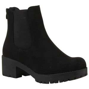 Mytrendshoe Damen Chelsea Boots Blockabsatz Plateau Stiefeletten 79970, Farbe: Schwarz, Größe: 42