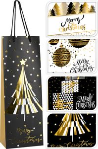 geschenkbeutel für Flasche 36x12,8x8,4cm CHRISTMAS Dekormix (WEISS/Schwarz/GOLD)