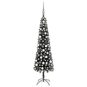 vidaXL Weihnachtsbaum Schlank mit LEDs & Kugeln Schwarz 150 cm