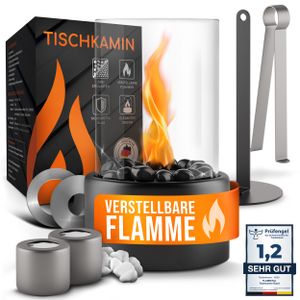 flammtal - Tischkamin [4h Brenndauer] - Tischfeuer für Indoor & Outdoor - Mit Verstellbarer Flamme -Ethanol Kamin mit Zwei Steinarten