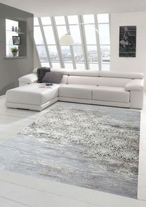 Designer Teppich Moderner Teppich Wollteppich Meliert Wohnzimmerteppich Wollteppich Ornament Grau Cream Taupe Größe - 80x150 cm
