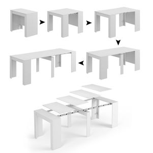 Konsolentisch Dboc, Ausziehbarer Esstisch, Tisch mit Mehrzweckverlängerungen, die auf bis zu 10 Sitzplätze erWeißert werden können, 51/237x90h78 cm, Glänzend Weiß