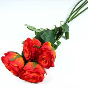 4 Rosen halboffen künstlich Seidenblume Kunstblume L46cm Blumenstrauß Bund, Farbe:orange