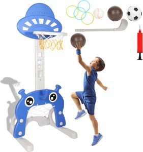 SWANEW Detský basketbalový obruč 4 v 1 Basketbalový stojan Výškovo nastaviteľný obruč Futbalové ihrisko Golfový hádzací krúžok vrátane loptičiek