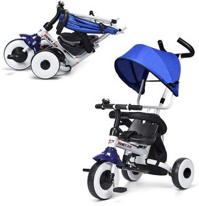 Goplus 4 in 1 Dreirad, Kinderdreirad Klappbar, Tricycle ab 1 Jahre bis 5 Jahre, Kinderfahrrad Kinderwagen Schiebewagen