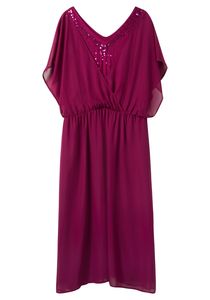sheego Damen Große Größen Abendkleid aus Georgette, mit blickdichtem Unterkleid Abendkleid Abendmode elegant V-Ausschnitt Pailletten unifarben