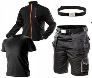 NEO TOOLS Herren Satz Kurze Arbeitshose + Fleece-Arbeitsjacke und T-Shirt, Hosengürtel Gr. M