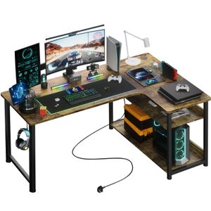 GTPLAYER Eckschreibtisch Schreibtisch Gaming Tisch mit Regal USB-Ladeanschluss und Steckdose (1 Tisch), 120cm Computertisch L Form, PC Tisch für Büro