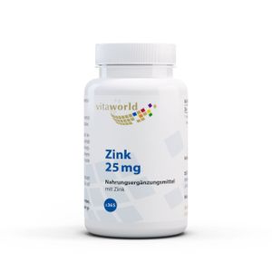 Vita World Zink 25 mg | 365 Kapseln | Hochbioverfügbares Zinkbisglycinat für tägliche Gesundheitsunterstützung