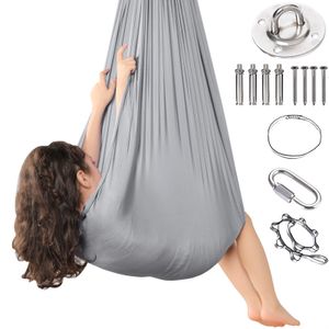 Kinderhängematte, Indoor-Therapie-Kuschelschaukel mit 360 ° drehbarer Deckenhaken, verstellbare Yoga-Lufthängematte Grau