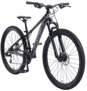 BIKESTAR hliníkový horský bicykel 27,5 palca, 21 rýchlostí hardtail šport MTB 14 palcový rám kotúčová brzda odpružená vidlica, modrá ružová