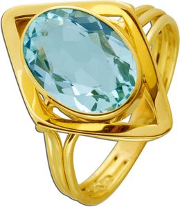 Damenring Gelbgold 585 wasserblauer Aquamarin 4,50ct antik 19