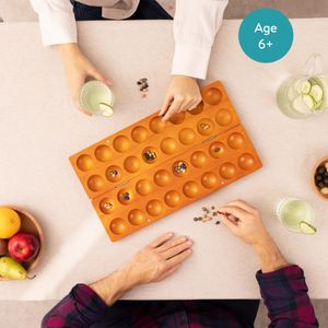 Navaris Mancala Spiel Bao Steinchenspiel aus Holz - Bohnenspiel Strategiespiel Edelsteinspiel - Hus Spiel mit Steinchen - ab 6 Jahren - klappbares