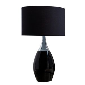 Moderne Tischlampe CARLA 60cm schwarz silber Nachttischlampe Wohnzimmerlampe mit Leinenschirm