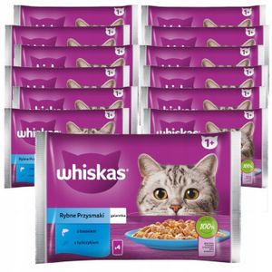 Mokra karma dla dorosłych kotów w galaretce z łososiem i tuńczykiem Whiskas Adult Rybne Smaki 52x85g (13x4x85g) Mokra karma dla dorosłych kotów w galaretce z łososiem i tuńczykiem Whiskas Adult Rybne Smaki 52x85g (13x4x85g)