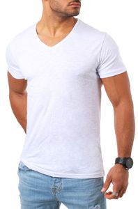 Young & Rich Herren Basic T-Shirt mit tiefem V-Ausschnitt deep v-neck Vintage Look körperbetonte Passform YR-120 , Grösse:L, Farbe:Weiß