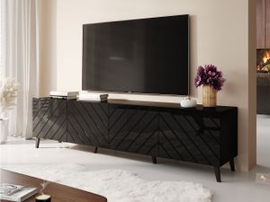 TV stolík 200 cm BERMEJO - čierny / lesklý čierny