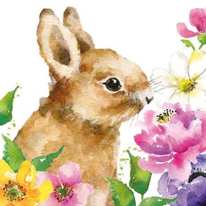 20 Servietten Ostern | Hase in der Blumen Wiese Vintage Wassermalfarbe 33cm