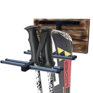 Skihalterung Wand Skihalter für 4 Paare Stahl Holz Schi Hakenleiste 37 cm N4 9974