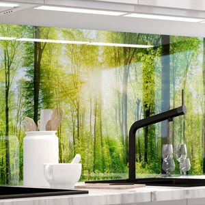 Küchenrückwand selbstklebend Glasoptik - WALD - 1.8mm, versteift, alle Untergründe, Hart PET Material, PREMIUM 60 x 400cm