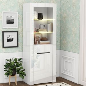 okwish Vitrine mit LED-Lichtern Bücherschrank Aktenschrank Standvitrine Aufbewahrungsschrank mit Regalen Vitrinenschrank Küchenschrank Bücherschrank für Küche Wohnzimmer Büro Esszimmer Weiß
