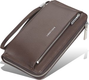 Herren Lange Geldbörsen Handgelenktasche Großes Fassungsvermögen Herren Clutch Tasche Leder Geldbörse Herren Brieftasche Handytasche Geldbörse Kartenhalter Herrenhandtasche mit Handschlaufe (braun)