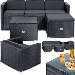 KESSER® Polyrattan Lounge Aruba – Gartenlounge für 4-5 Personen Gartenmöbel-Set Sitzgruppe aus 3er Gartensofa, Sessel, Hocker und Beistelltisch mit Sitzkissen - für Garten, Terrasse und Balkon